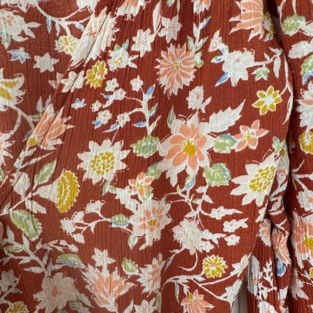 Billabong Rust Floral Wrap Midi Dress - Size Medium - Picture 6 of 8